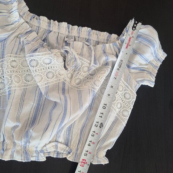 Haute Monde Crop Cotton Linen Blend Puff Sleeve Top Coquette Cottagecore Small - Picture 4 of 8